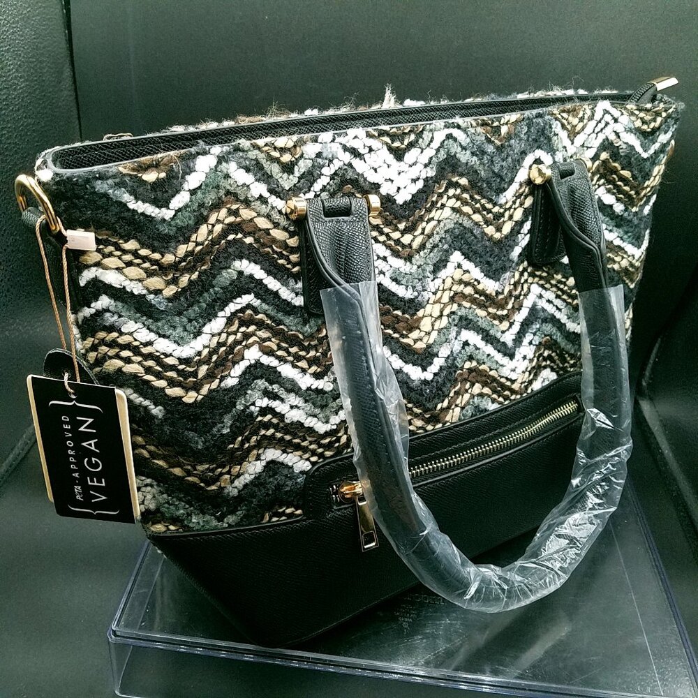 Mellow World Women's Medium Knit Tote Purse Double Handle Black HB29140 – NEW